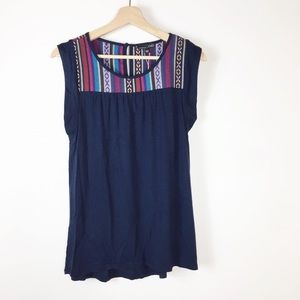 Sleeve Multi Crochet Top in Navy